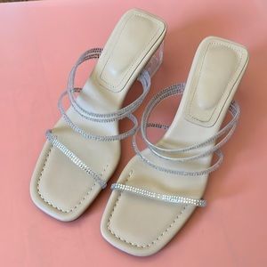 Clear Rhinestone Block Sandals